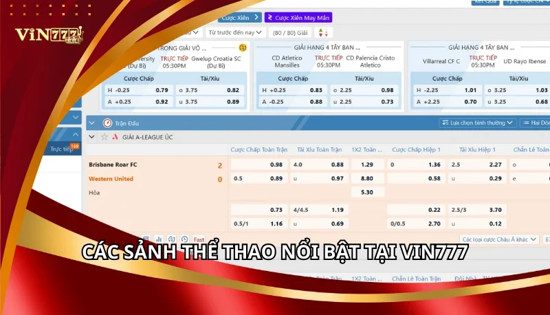 Các sảnh Thể Thao nổi bật tại Vin777