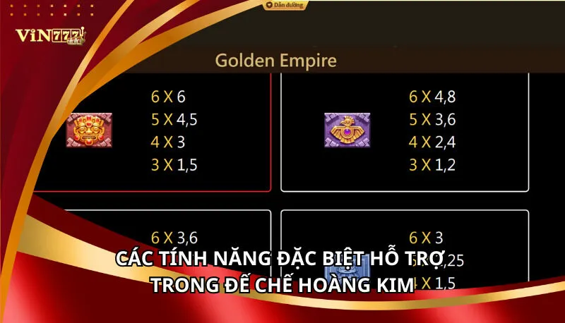 Đế Chế Hoàng Kim Vin777: Dám Quay, Dám Thắng Lớn 7 Các tính năng đặc biệt hỗ trợ trong Đế Chế Hoàng Kim