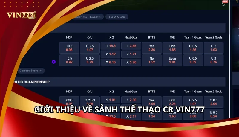 Thể Thao CR Vin777 - Kèo Chuẩn Từng Giây, Bùng Nổ Đam Mê 5 Giới thiệu về sảnh thể thao CR Vin777