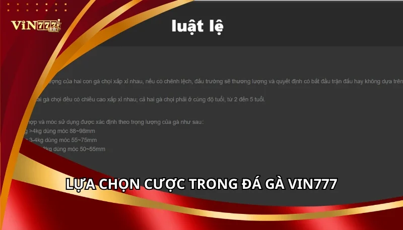 Lựa chọn cược trong Đá Gà Vin777
