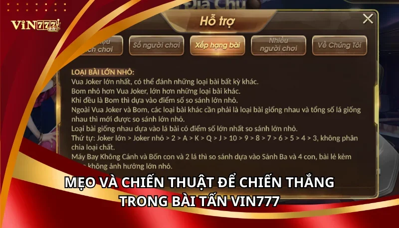 Bài Tấn Vin777 - Sàn Đấu Trí Tuệ, Khẳng Định Đẳng Cấp Cao 7 Mẹo và chiến thuật để chiến thắng trong Bài Tấn Vin777
